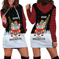 Merry Christmas Bulldog And Snowman Hoodie Dress Dog Snowman Christmas Tree and Red Car Winter Scene - Wonder Print Shop