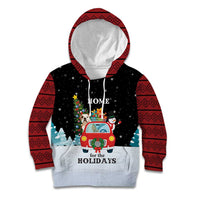 Merry Christmas Bulldog And Snowman Kid Hoodie Dog Snowman Christmas Tree and Red Car Winter Scene - Wonder Print Shop