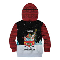 Merry Christmas Bulldog And Snowman Kid Hoodie Dog Snowman Christmas Tree and Red Car Winter Scene - Wonder Print Shop