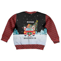 Merry Christmas Bulldog And Snowman Kid Ugly Christmas Sweater Dog Snowman Christmas Tree and Red Car Winter Scene - Wonder Print Shop