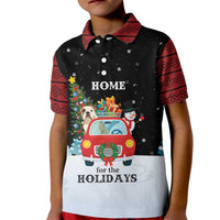 Merry Christmas Bulldog And Snowman Kid Polo Shirt Dog Snowman Christmas Tree and Red Car Winter Scene - Wonder Print Shop