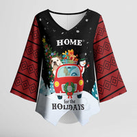 Merry Christmas Bulldog And Snowman Kimono Sleeve Blouse Dog Snowman Christmas Tree and Red Car Winter Scene - Wonder Print Shop