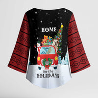 Merry Christmas Bulldog And Snowman Kimono Sleeve Blouse Dog Snowman Christmas Tree and Red Car Winter Scene - Wonder Print Shop