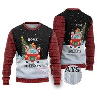 Merry Christmas Bulldog And Snowman Ugly Christmas Sweater Dog Snowman Christmas Tree and Red Car Winter Scene - Wonder Print Shop