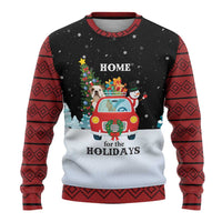 Merry Christmas Bulldog And Snowman Ugly Christmas Sweater Dog Snowman Christmas Tree and Red Car Winter Scene - Wonder Print Shop