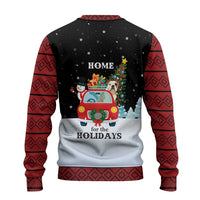 Merry Christmas Bulldog And Snowman Ugly Christmas Sweater Dog Snowman Christmas Tree and Red Car Winter Scene - Wonder Print Shop