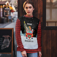 Merry Christmas Bulldog And Snowman Ugly Christmas Sweater Dog Snowman Christmas Tree and Red Car Winter Scene - Wonder Print Shop