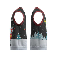 Merry Christmas Bulldog And Snowman Christmas Knitted V-Neck Vest Dog Snowman Christmas Tree and Red Car Winter Scene - Wonder Print Shop