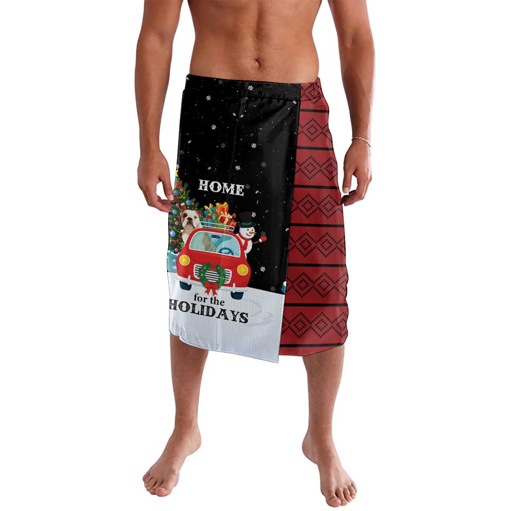 Merry Christmas Bulldog And Snowman Lavalava Dog Snowman Christmas Tree and Red Car Winter Scene - Wonder Print Shop