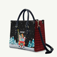 Merry Christmas Bulldog And Snowman Leather Bag Dog Snowman Christmas Tree and Red Car Winter Scene - Wonder Print Shop