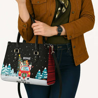 Merry Christmas Bulldog And Snowman Leather Bag Dog Snowman Christmas Tree and Red Car Winter Scene - Wonder Print Shop