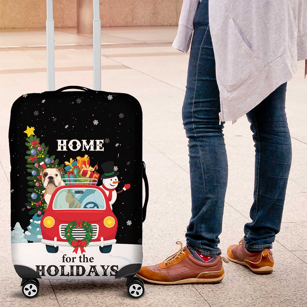 Merry Christmas Bulldog And Snowman Luggage Cover Dog Snowman Christmas Tree and Red Car Winter Scene - Wonder Print Shop