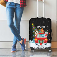 Merry Christmas Bulldog And Snowman Luggage Cover Dog Snowman Christmas Tree and Red Car Winter Scene - Wonder Print Shop