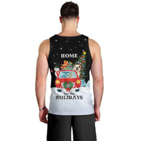 Merry Christmas Bulldog And Snowman Men Tank Top Dog Snowman Christmas Tree and Red Car Winter Scene - Wonder Print Shop
