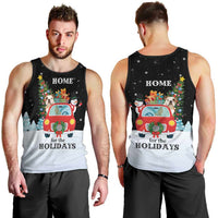 Merry Christmas Bulldog And Snowman Men Tank Top Dog Snowman Christmas Tree and Red Car Winter Scene - Wonder Print Shop