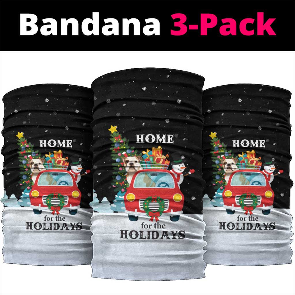 Merry Christmas Bulldog And Snowman Neck Gaiter Dog Snowman Christmas Tree and Red Car Winter Scene - Wonder Print Shop