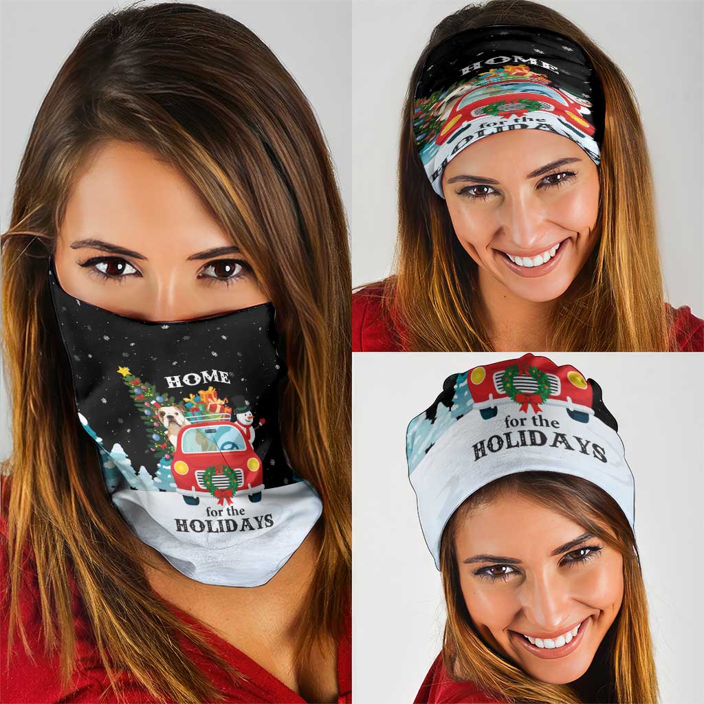 Merry Christmas Bulldog And Snowman Neck Gaiter Dog Snowman Christmas Tree and Red Car Winter Scene - Wonder Print Shop
