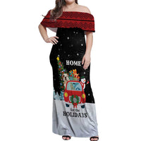 Merry Christmas Bulldog And Snowman Off Shoulder Maxi Dress Dog Snowman Christmas Tree and Red Car Winter Scene - Wonder Print Shop