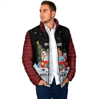 Merry Christmas Bulldog And Snowman Padded Jacket Dog Snowman Christmas Tree and Red Car Winter Scene - Wonder Print Shop