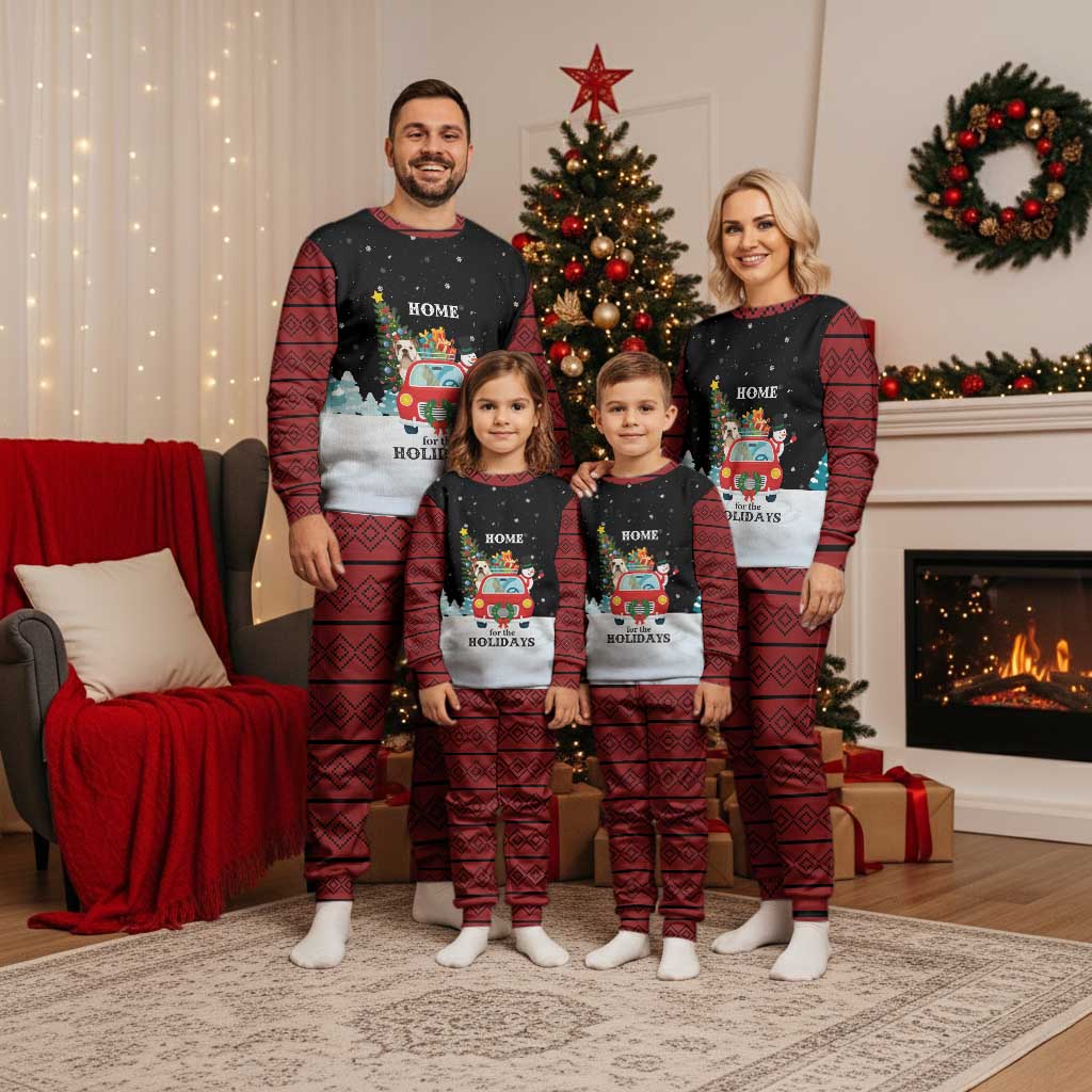 Merry Christmas Bulldog And Snowman Christmas Pajama Set Dog Snowman Christmas Tree and Red Car Winter Scene - Wonder Print Shop