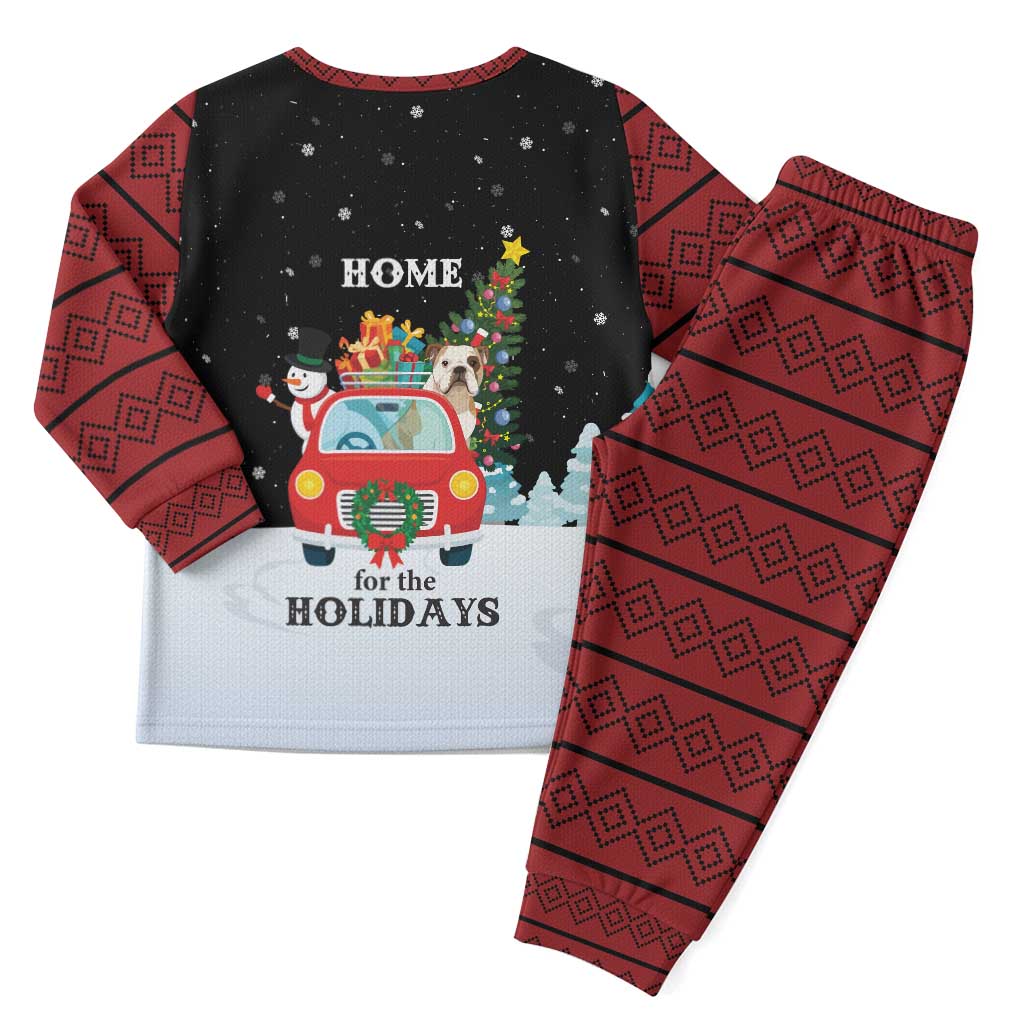Merry Christmas Bulldog And Snowman Christmas Pajama Set Dog Snowman Christmas Tree and Red Car Winter Scene - Wonder Print Shop