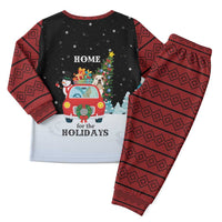 Merry Christmas Bulldog And Snowman Christmas Pajama Set Dog Snowman Christmas Tree and Red Car Winter Scene - Wonder Print Shop