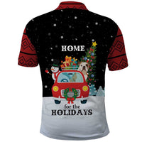 Merry Christmas Bulldog And Snowman Polo Shirt Dog Snowman Christmas Tree and Red Car Winter Scene - Wonder Print Shop