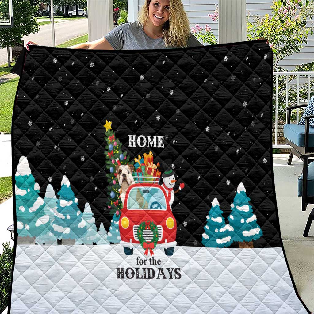 Merry Christmas Bulldog And Snowman Quilt Dog Snowman Christmas Tree and Red Car Winter Scene - Wonder Print Shop