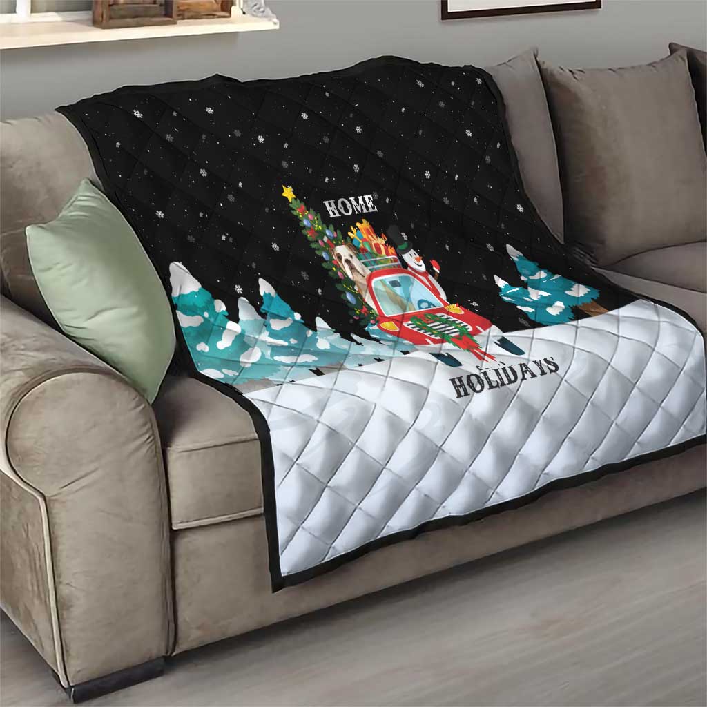 Merry Christmas Bulldog And Snowman Quilt Dog Snowman Christmas Tree and Red Car Winter Scene - Wonder Print Shop