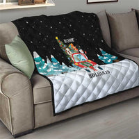 Merry Christmas Bulldog And Snowman Quilt Dog Snowman Christmas Tree and Red Car Winter Scene - Wonder Print Shop