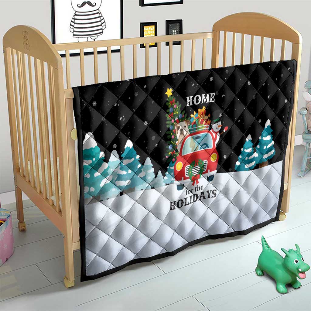 Merry Christmas Bulldog And Snowman Quilt Dog Snowman Christmas Tree and Red Car Winter Scene - Wonder Print Shop