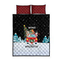 Merry Christmas Bulldog And Snowman Quilt Bed Set Dog Snowman Christmas Tree and Red Car Winter Scene - Wonder Print Shop