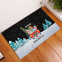 Merry Christmas Bulldog And Snowman Rubber Doormat Dog Snowman Christmas Tree and Red Car Winter Scene - Wonder Print Shop