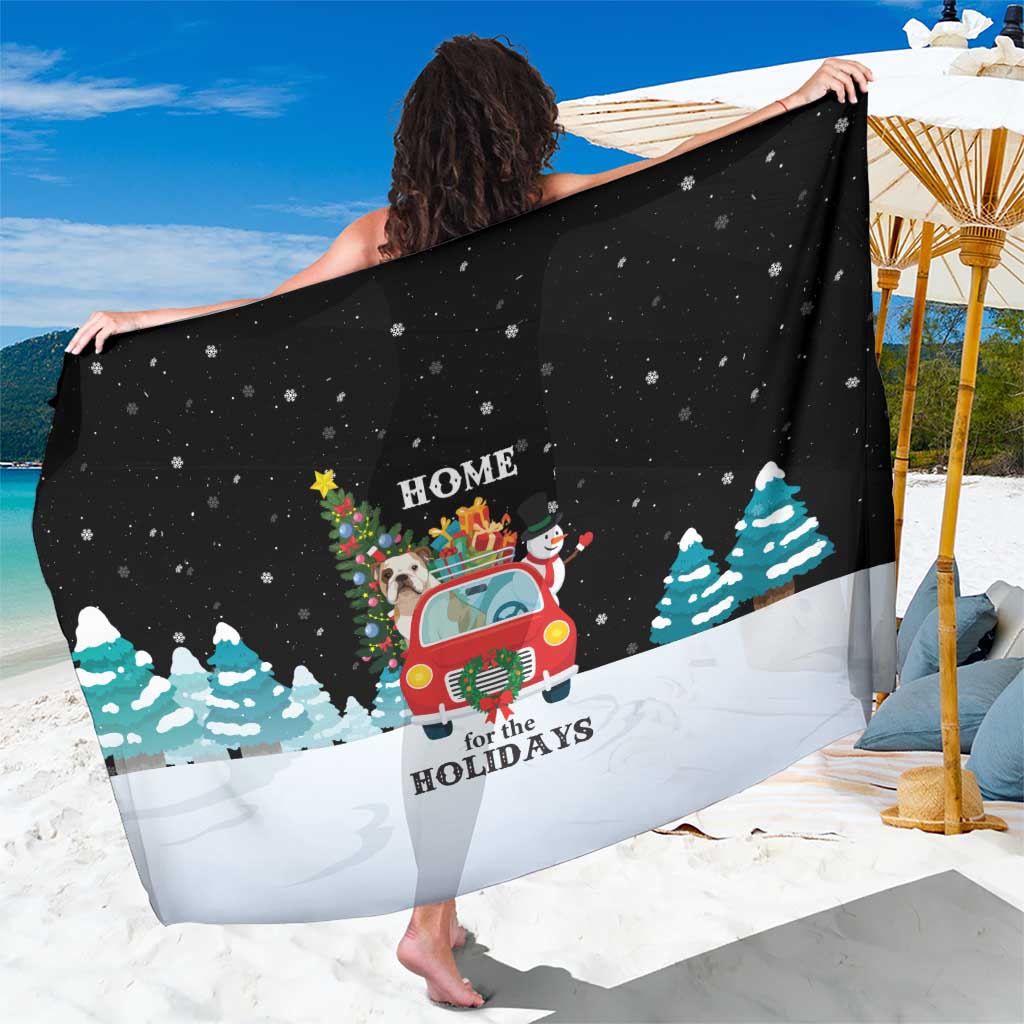 Merry Christmas Bulldog And Snowman Sarong Dog Snowman Christmas Tree and Red Car Winter Scene - Wonder Print Shop