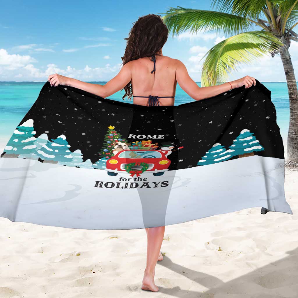 Merry Christmas Bulldog And Snowman Sarong Dog Snowman Christmas Tree and Red Car Winter Scene - Wonder Print Shop