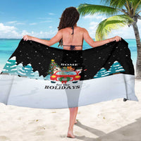 Merry Christmas Bulldog And Snowman Sarong Dog Snowman Christmas Tree and Red Car Winter Scene - Wonder Print Shop