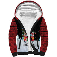 Merry Christmas Bulldog And Snowman Sherpa Hoodie Dog Snowman Christmas Tree and Red Car Winter Scene - Wonder Print Shop