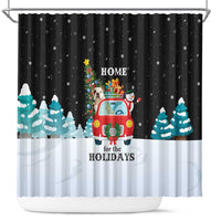 Merry Christmas Bulldog And Snowman Shower Curtain Dog Snowman Christmas Tree and Red Car Winter Scene - Wonder Print Shop
