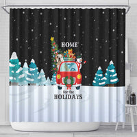 Merry Christmas Bulldog And Snowman Shower Curtain Dog Snowman Christmas Tree and Red Car Winter Scene - Wonder Print Shop