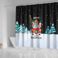 Merry Christmas Bulldog And Snowman Shower Curtain Dog Snowman Christmas Tree and Red Car Winter Scene - Wonder Print Shop