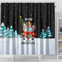 Merry Christmas Bulldog And Snowman Shower Curtain Dog Snowman Christmas Tree and Red Car Winter Scene - Wonder Print Shop