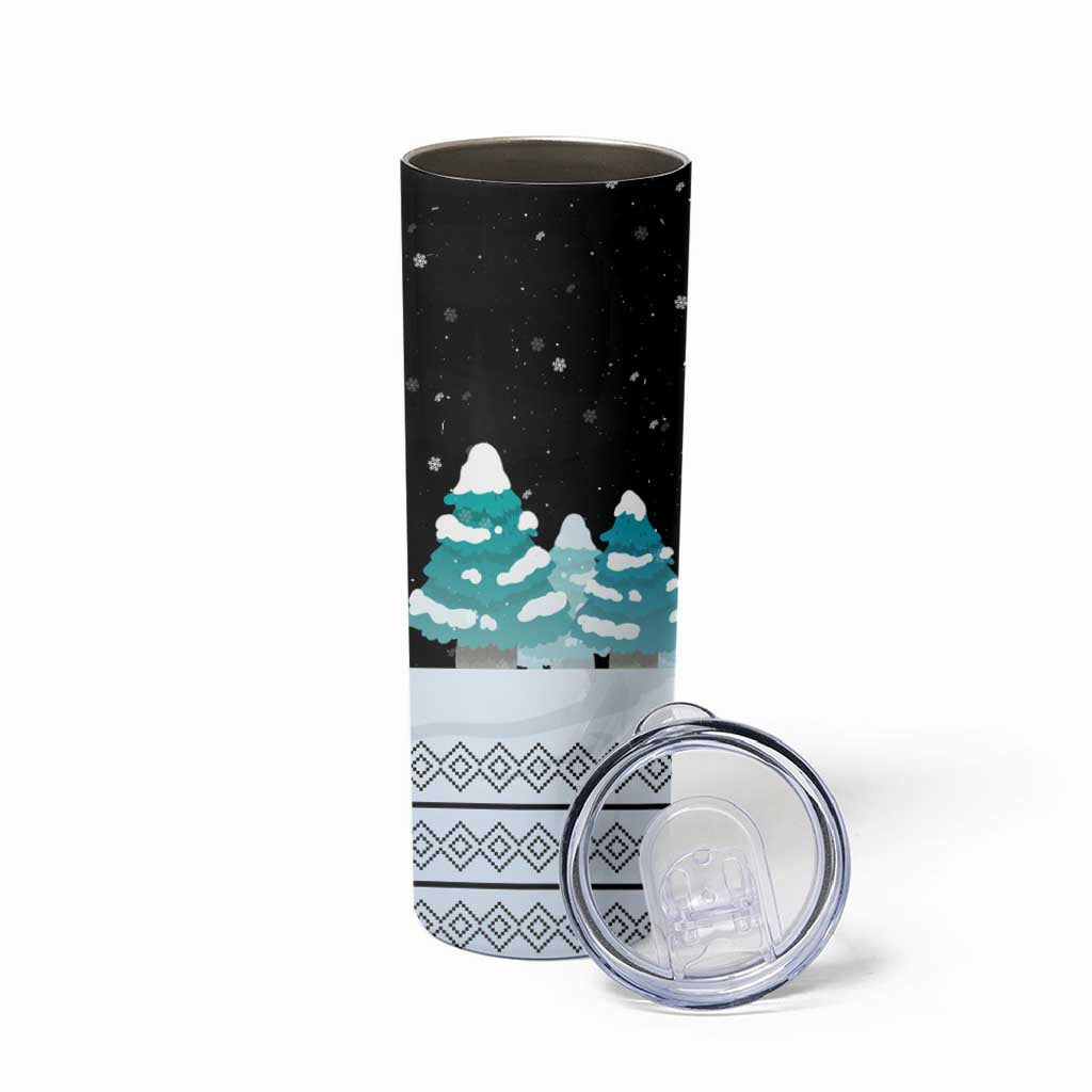 Merry Christmas Bulldog And Snowman Skinny Tumbler Dog Snowman Christmas Tree and Red Car Winter Scene - Wonder Print Shop