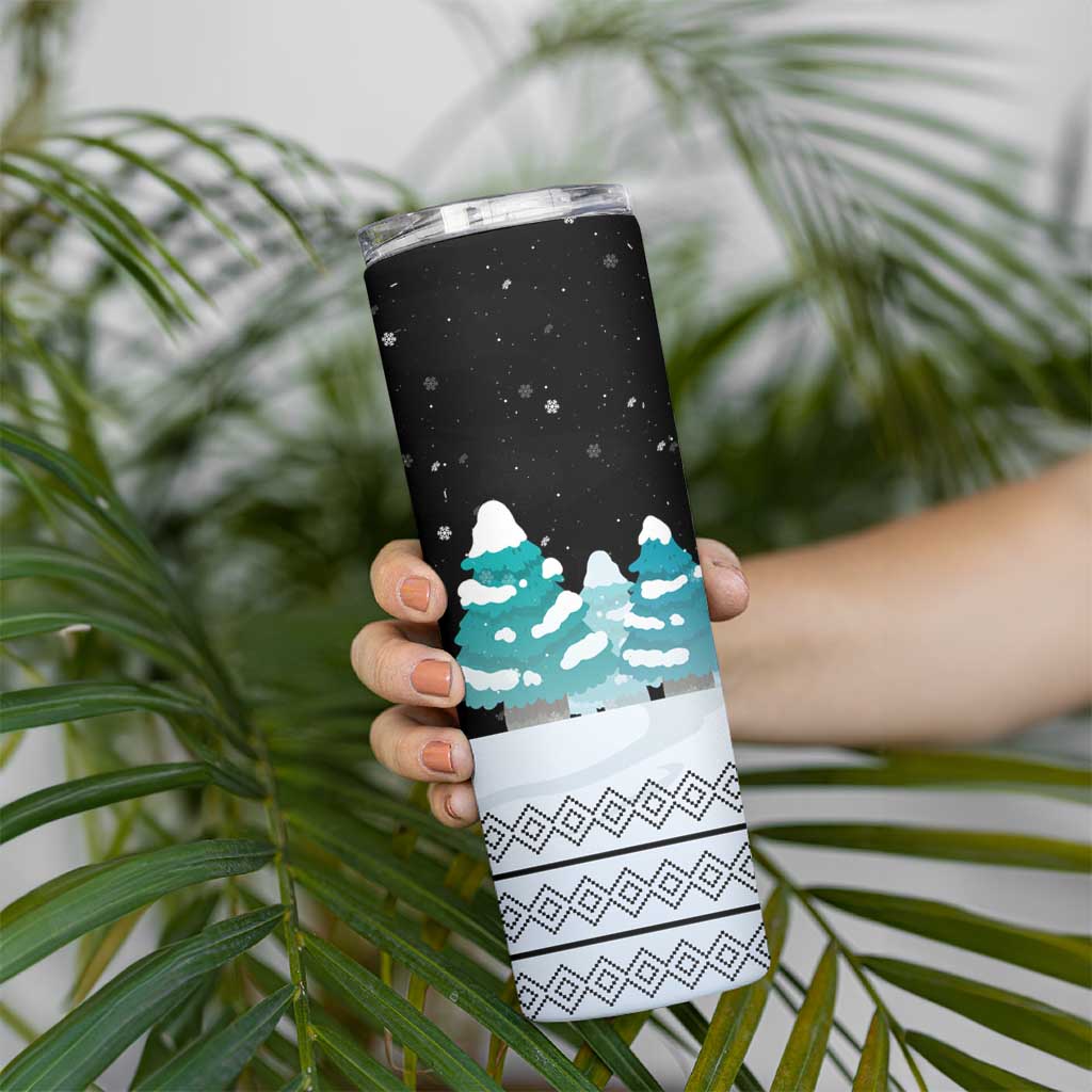 Merry Christmas Bulldog And Snowman Skinny Tumbler Dog Snowman Christmas Tree and Red Car Winter Scene - Wonder Print Shop