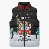 Merry Christmas Bulldog And Snowman Sleeveless Puffer Jacket Dog Snowman Christmas Tree and Red Car Winter Scene - Wonder Print Shop