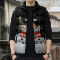 Merry Christmas Bulldog And Snowman Sleeveless Puffer Jacket Dog Snowman Christmas Tree and Red Car Winter Scene - Wonder Print Shop