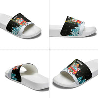 Merry Christmas Bulldog And Snowman Slide Sandals Dog Snowman Christmas Tree and Red Car Winter Scene - Wonder Print Shop