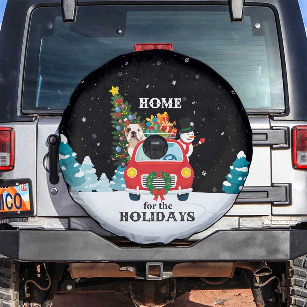 Merry Christmas Bulldog And Snowman Spare Tire Cover Dog Snowman Christmas Tree and Red Car Winter Scene - Wonder Print Shop