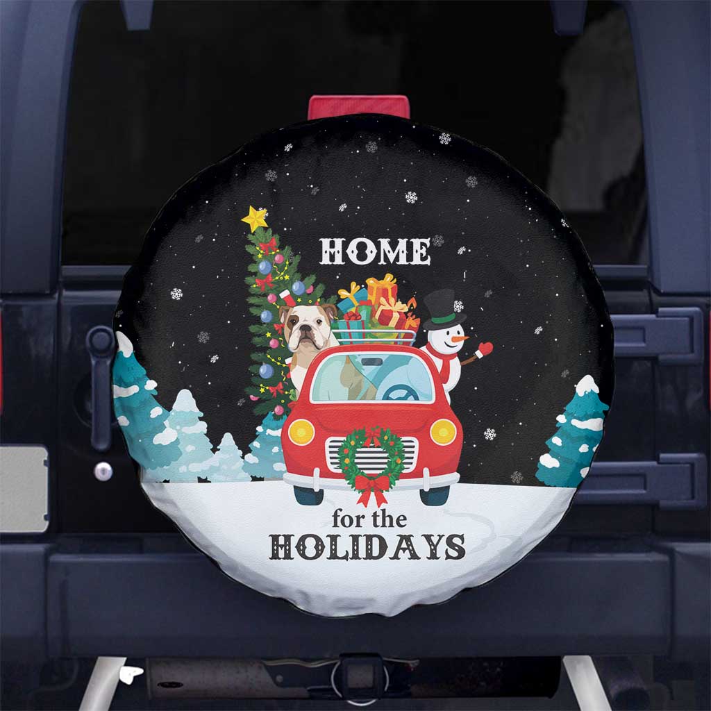Merry Christmas Bulldog And Snowman Spare Tire Cover Dog Snowman Christmas Tree and Red Car Winter Scene - Wonder Print Shop
