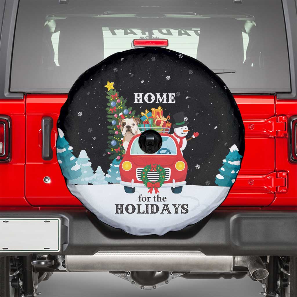 Merry Christmas Bulldog And Snowman Spare Tire Cover Dog Snowman Christmas Tree and Red Car Winter Scene - Wonder Print Shop