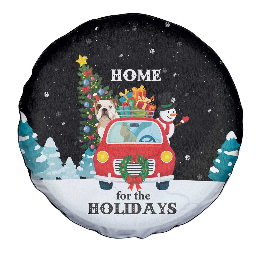 Merry Christmas Bulldog And Snowman Spare Tire Cover Dog Snowman Christmas Tree and Red Car Winter Scene - Wonder Print Shop